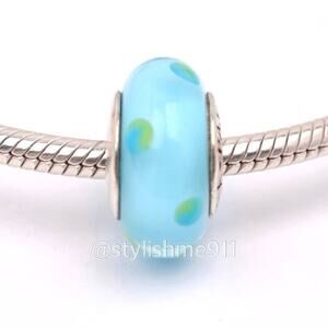 Authentic PANDORA Blue/ Green Polka Dots Glass Murano